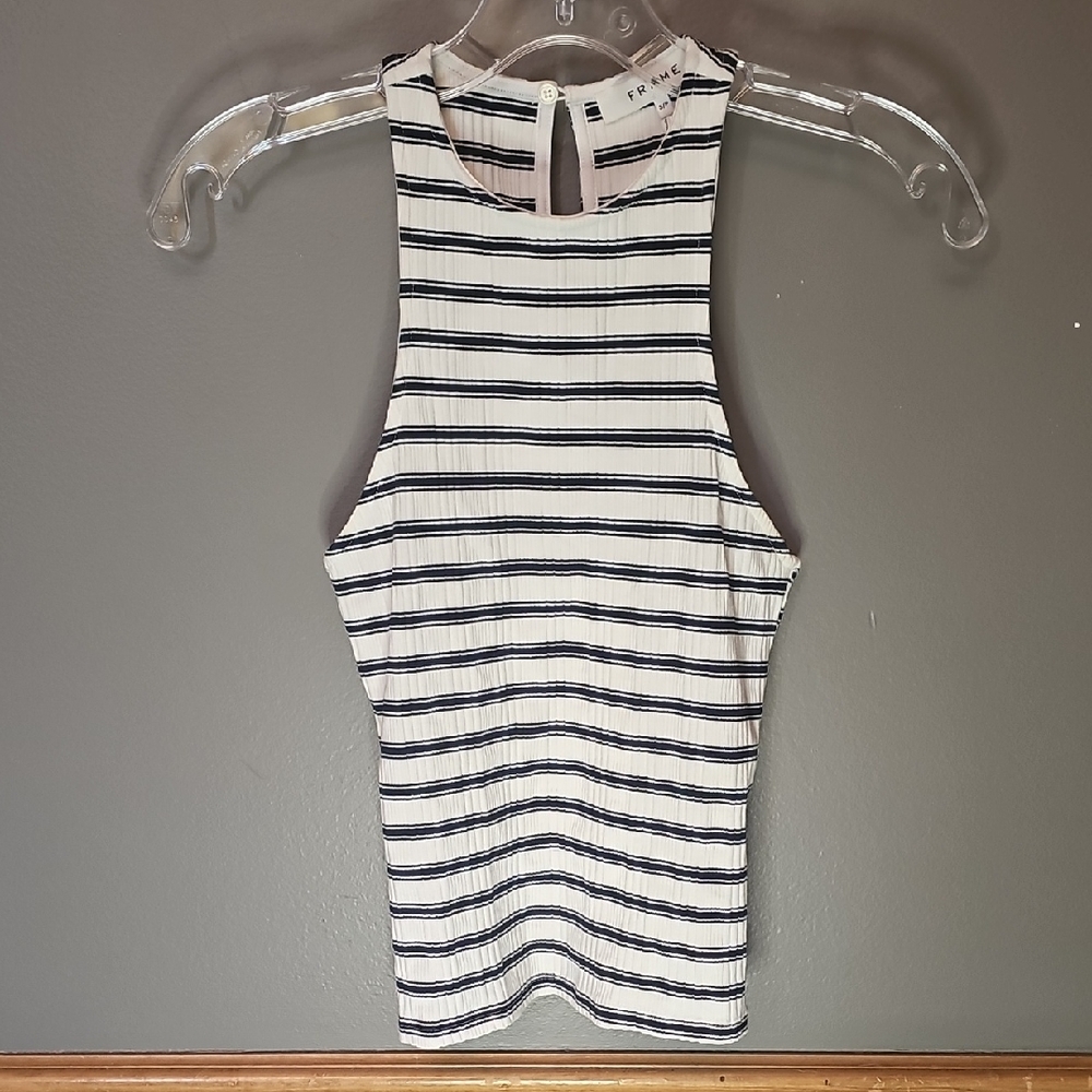 Frame Denim Black and White Striped Top